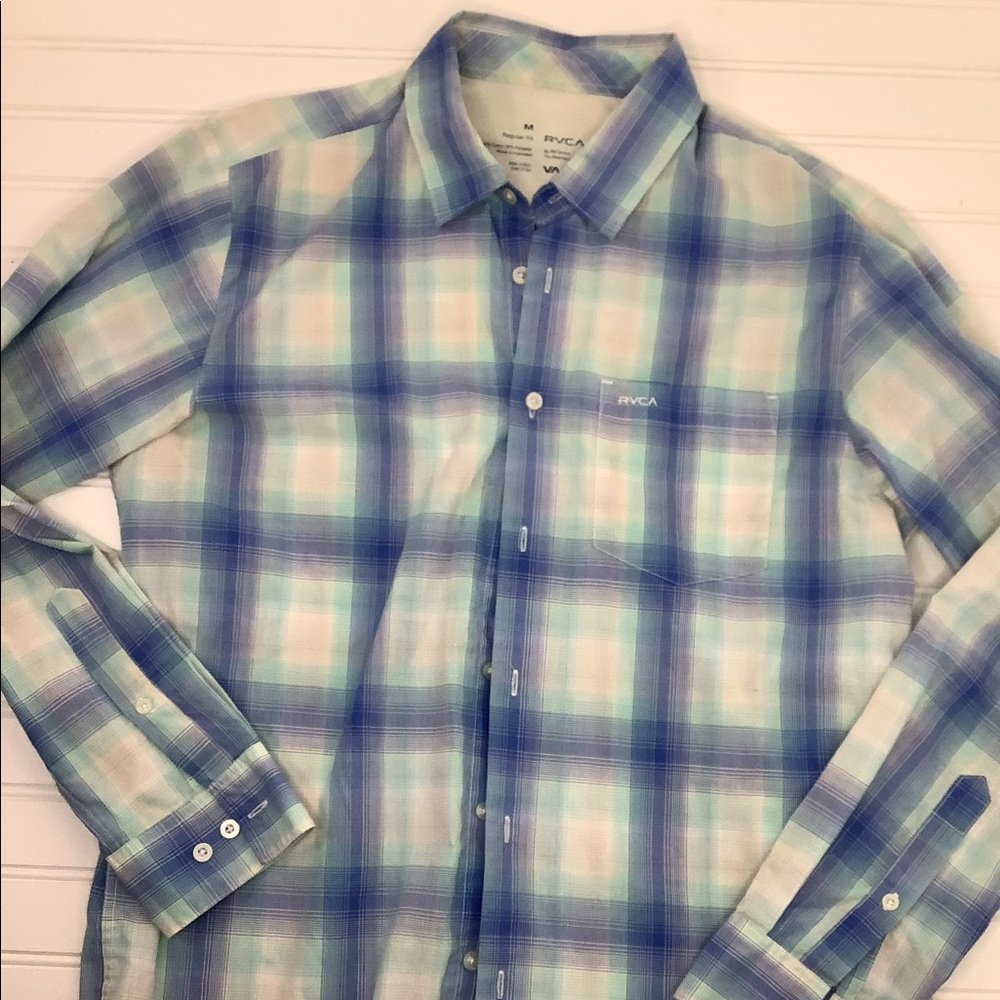 RVCA Button up shirt long sleeve blue plaid mens M